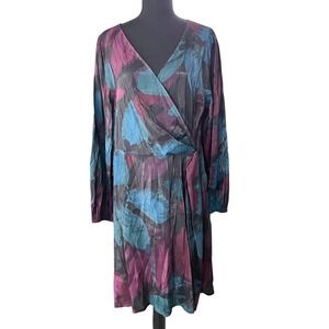 Ava & Viv Abstract Wrap Dress Size 1X Teal Purple Whimsigoth Boho Fall Elegant